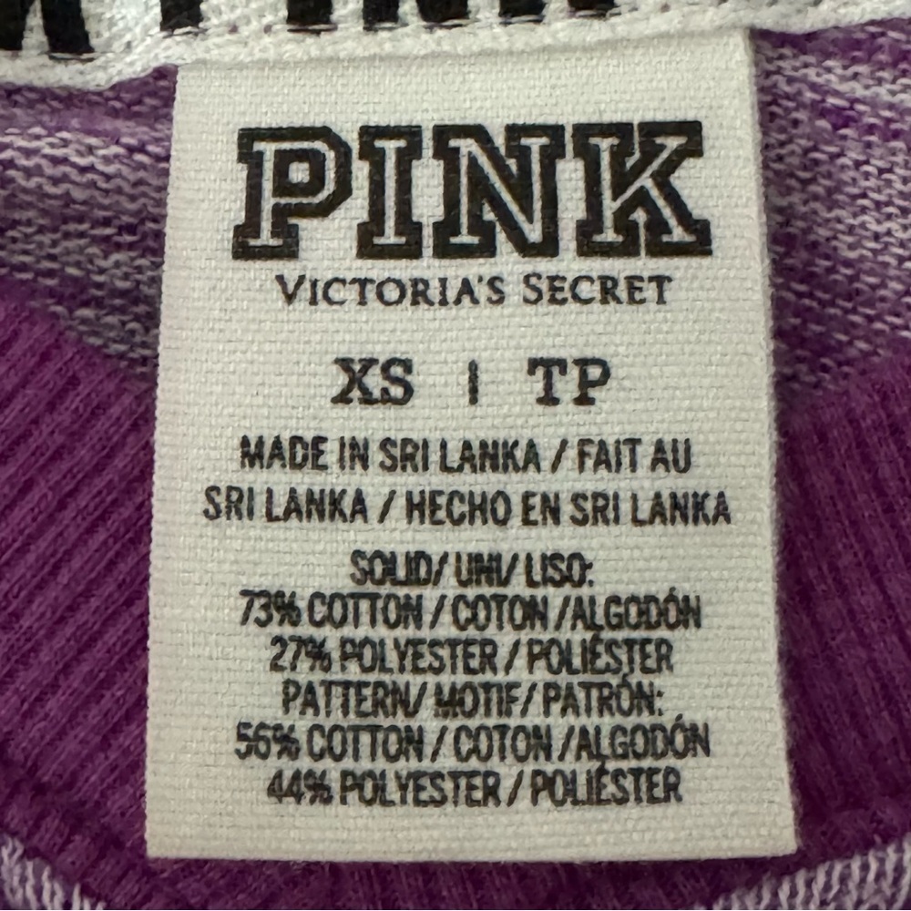 PINK Victoria Secret Purple & White V Neck Long Sleeve Shirt Size XS - Picture 5 of 6